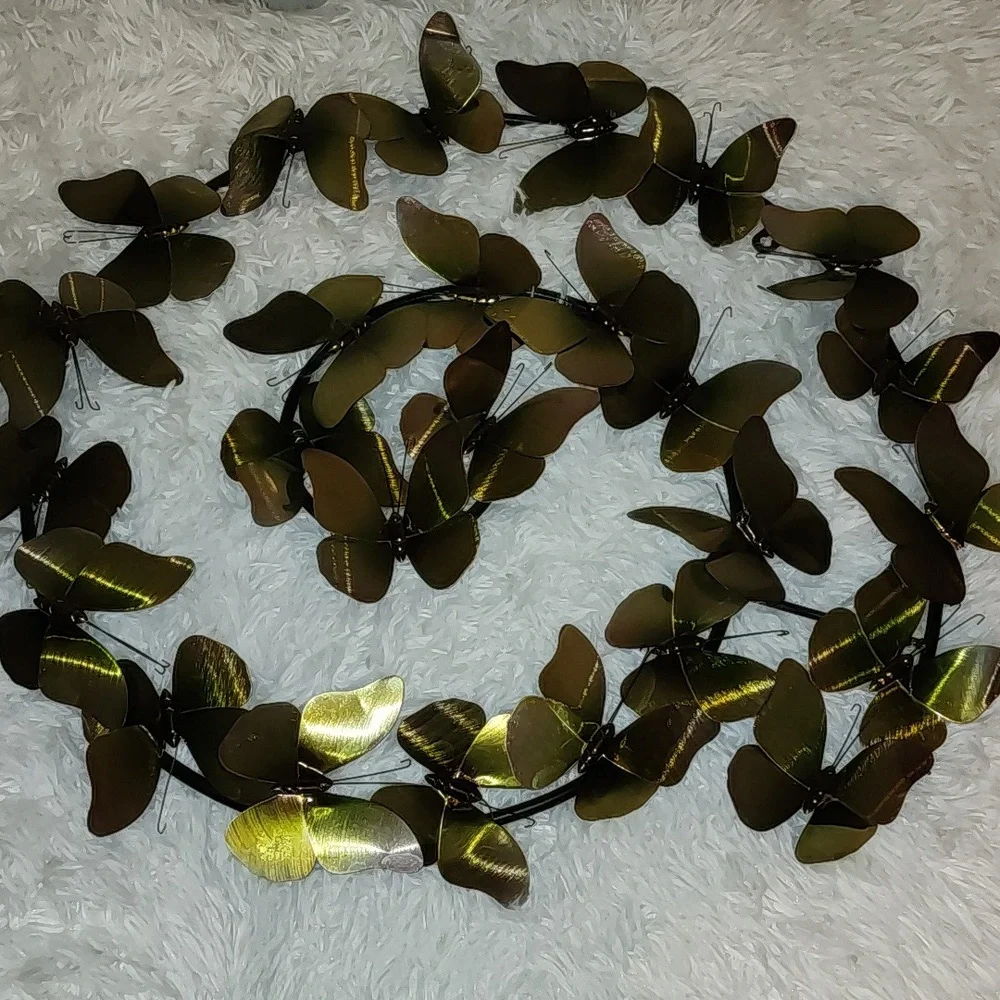 Vintage Gold / Dark Green / Brow Metal Butterfly Wall Decor,